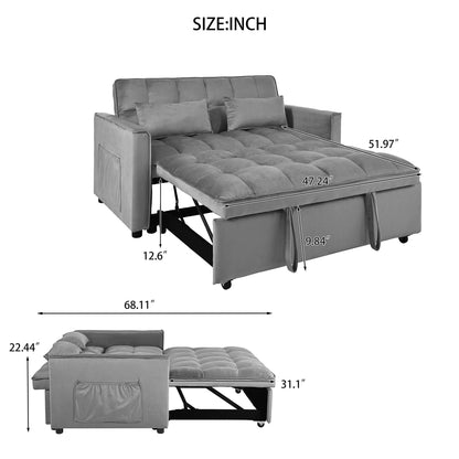 3 In 1 Pull Out Couch Convertible Sofa Bed With Reclining Backrest