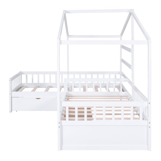 L Shape Platform Bed With 3 Storage Drawers