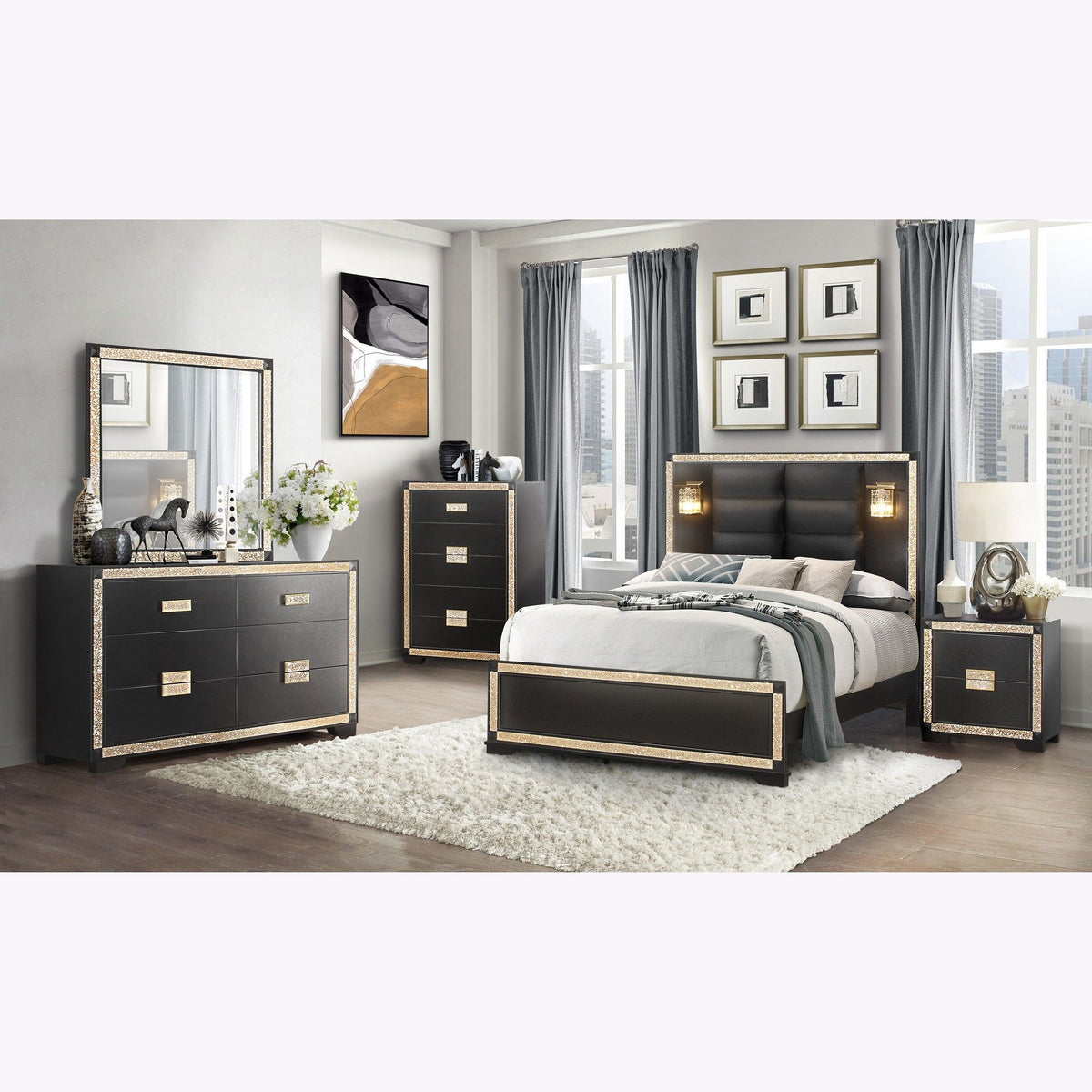 Lively - Mirror With Glitter Detail - Black
