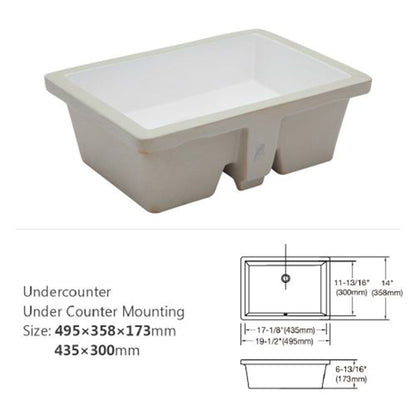 Modern Ceramic Rectangular Undermount Bathroom Sink With Overflow
