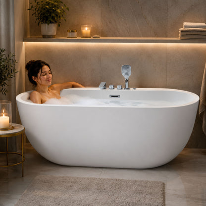 Xavier - Single Person AcrylicCorner Massage Bathtub, Featuring A Gfci Plug, Ul Certified Pump, Upc Certified Drain, And Swivel Faucet - Milk White