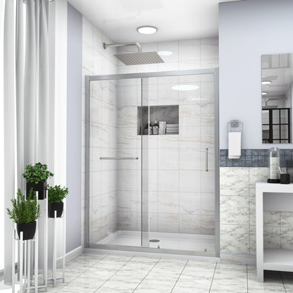 Single Sliding Bypass Shower Enclosure With Tempered Glass And - Brushed Silver