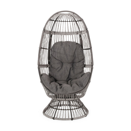 Patio Swivel Basket Egg Chair With Cushion