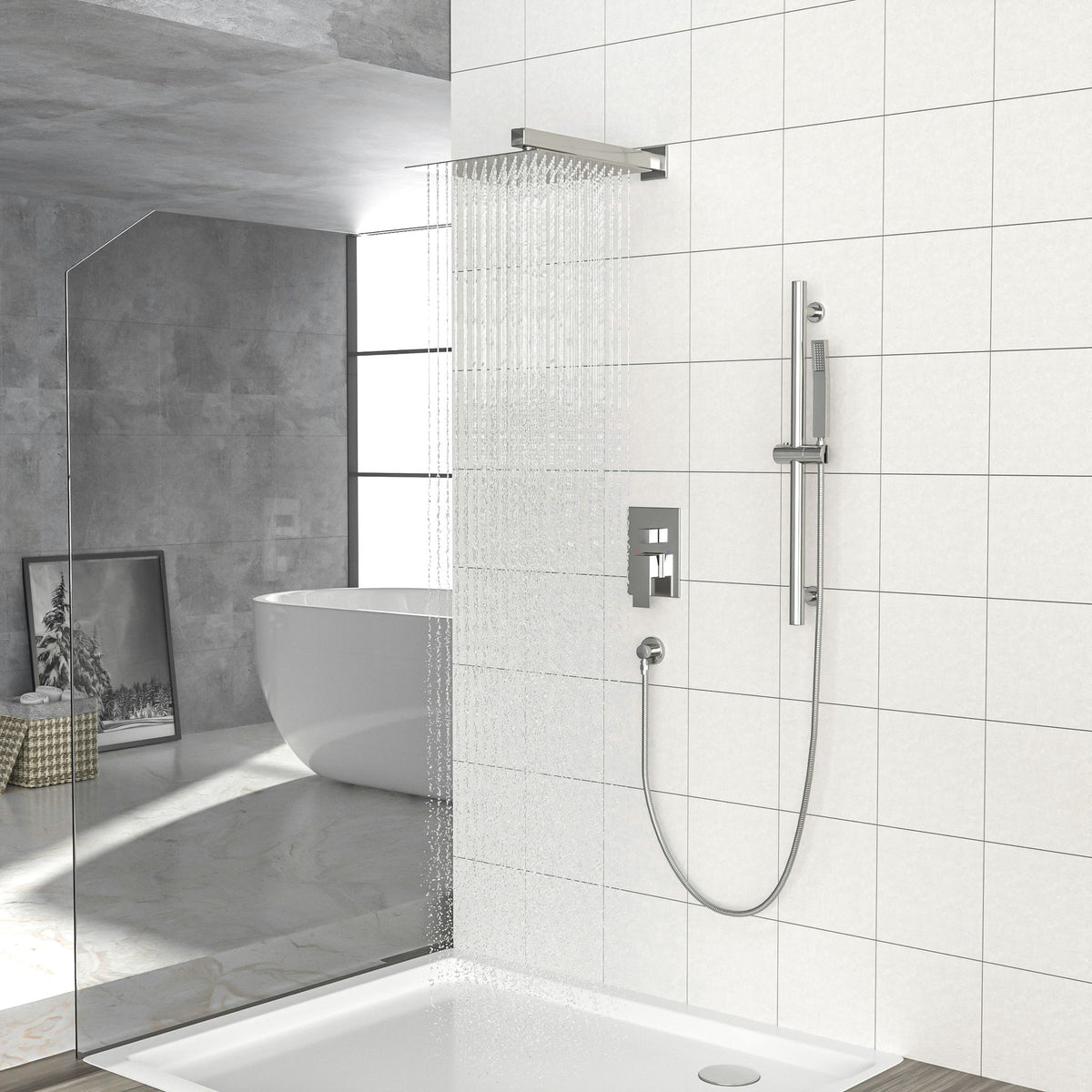 Modern Shower System With Adjustable Slide Bar, Stainless Steel And Brass Construction