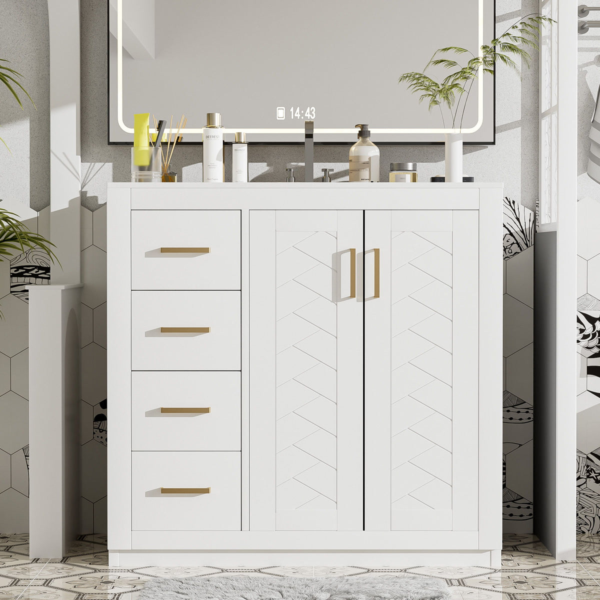 Bathroom Vanity With Sink Combo, Storage Cabinet, Freestanding Set With 3 Drawers & Soft Closing Doors