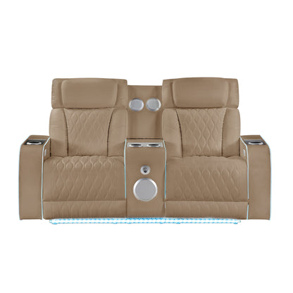 Electra - Power Reclining Loveseat With Power Headrests, Console, Speakers, Massage, LED Lighting And USB Control