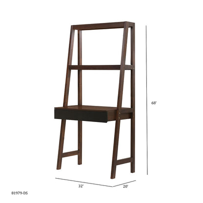 Ladder Desk, Ladder Style Display Shelf - Natural Wood / Brown