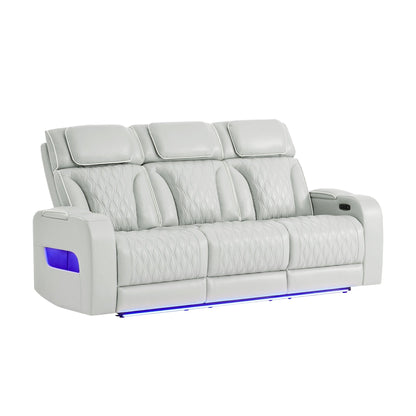 Julian - Power Reclining Sofa With Footrest And LED Lighting - Silver