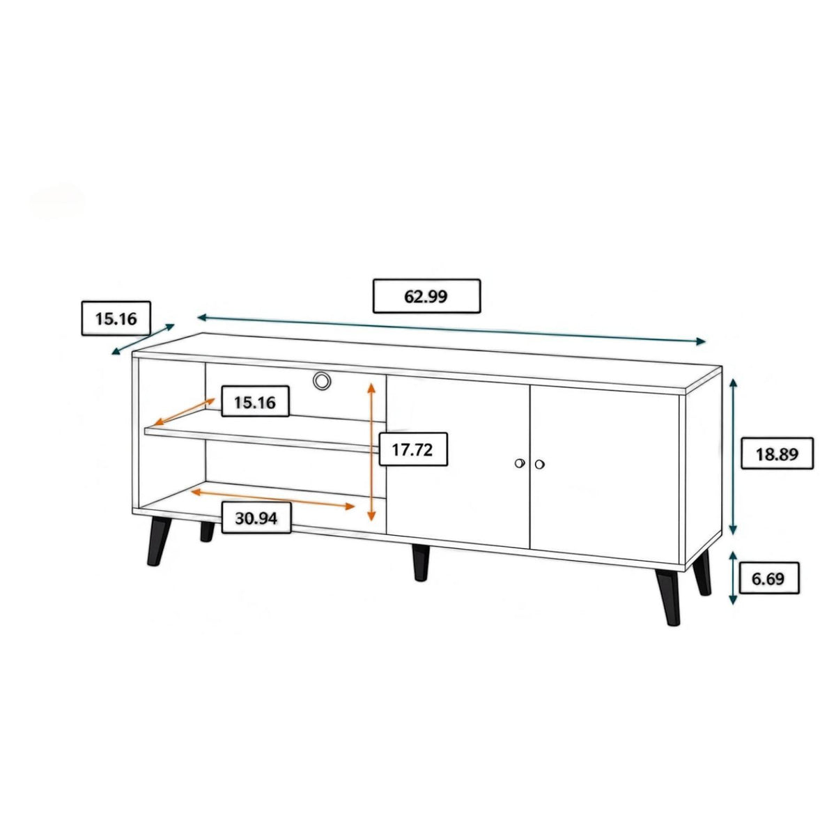 Amidon - TV Stand, With 2 Storage Shelves And 1 Cabinet