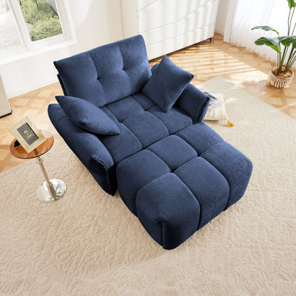 Modern Ergonomic Single Seater Sofa With Ottoman, High Resilience Support - Blue