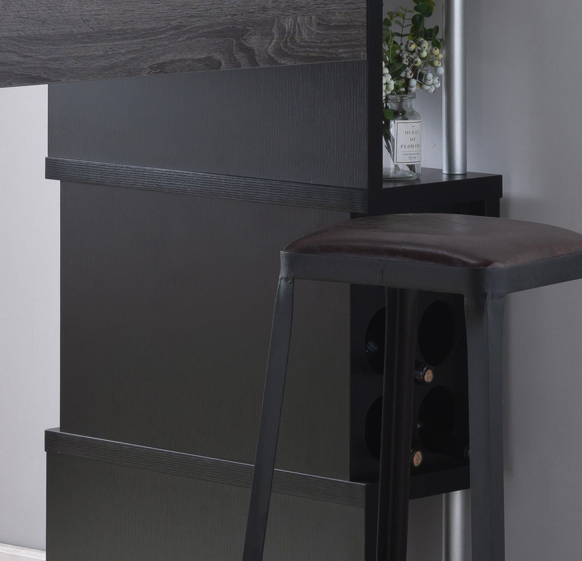 Home Bar Table With Wine Glass Compartment And Three Shelves - Gray