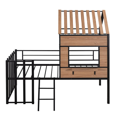 Loft Bed With Roof, Window, Guardrail, Ladder