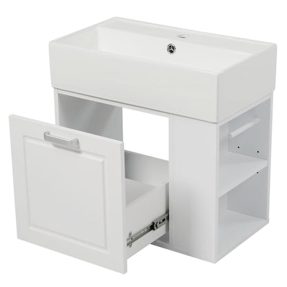 Modern Wall Mounted Bathroom Vanity With Sink, Soft Close Drawer, Adjustable Shelf, Toilet Paper Holder