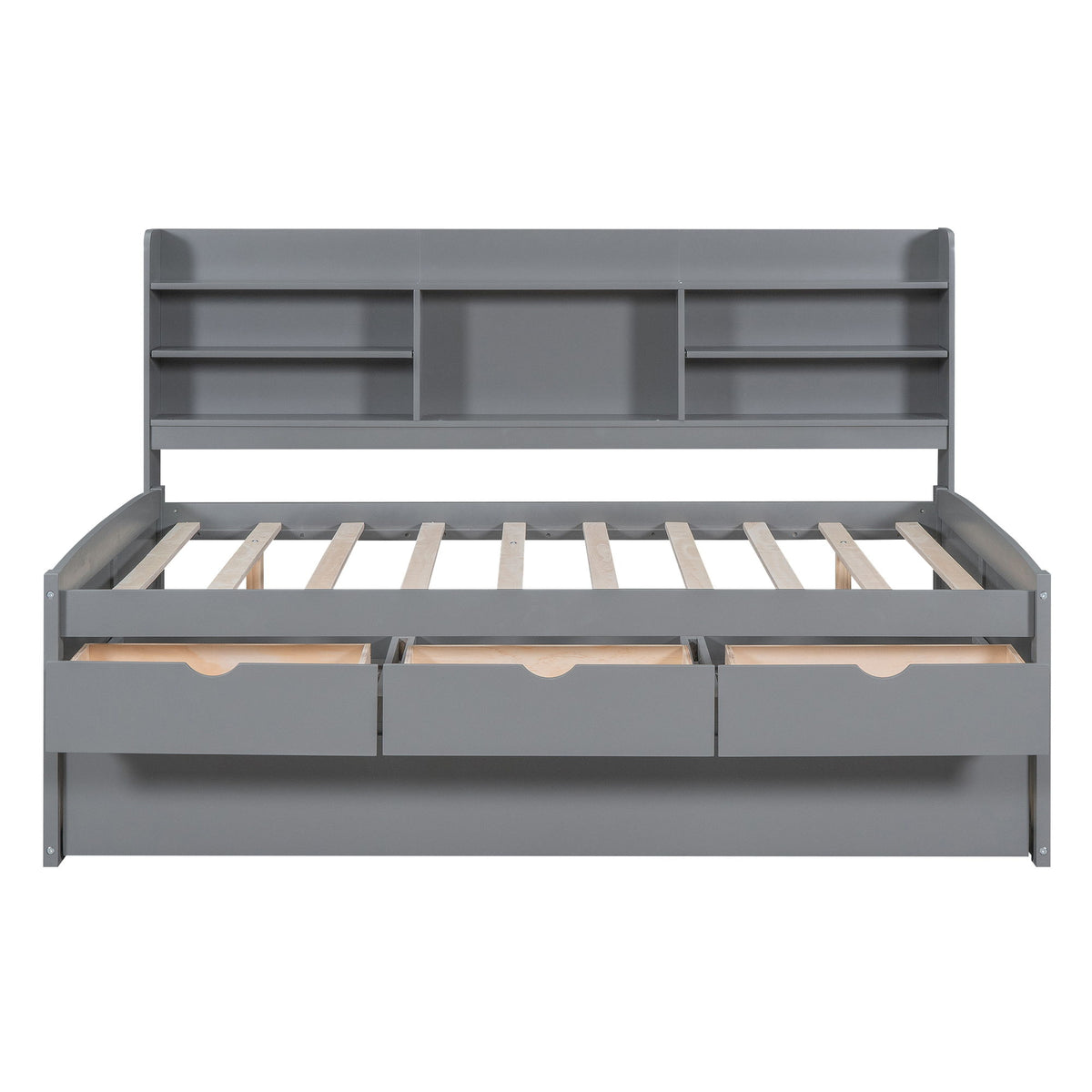 Captain Bed With Built In Bookshelves, 3 Storage Drawers, And Trundle