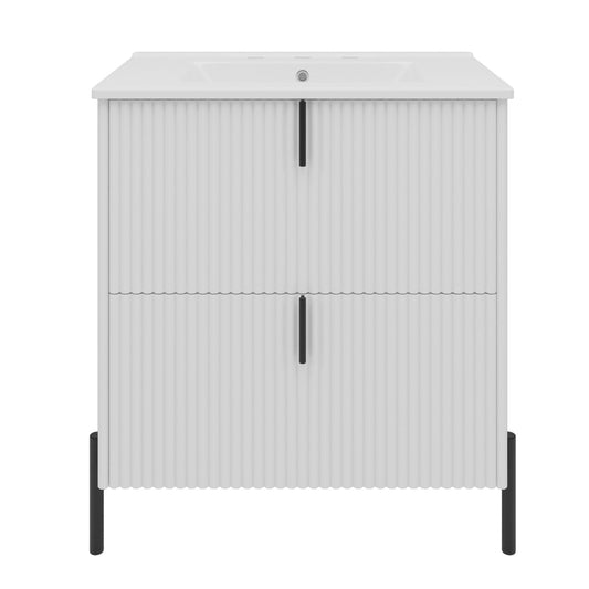 Fluted Bathroom Vanity With Ceramic Sink, Freestanding Design
