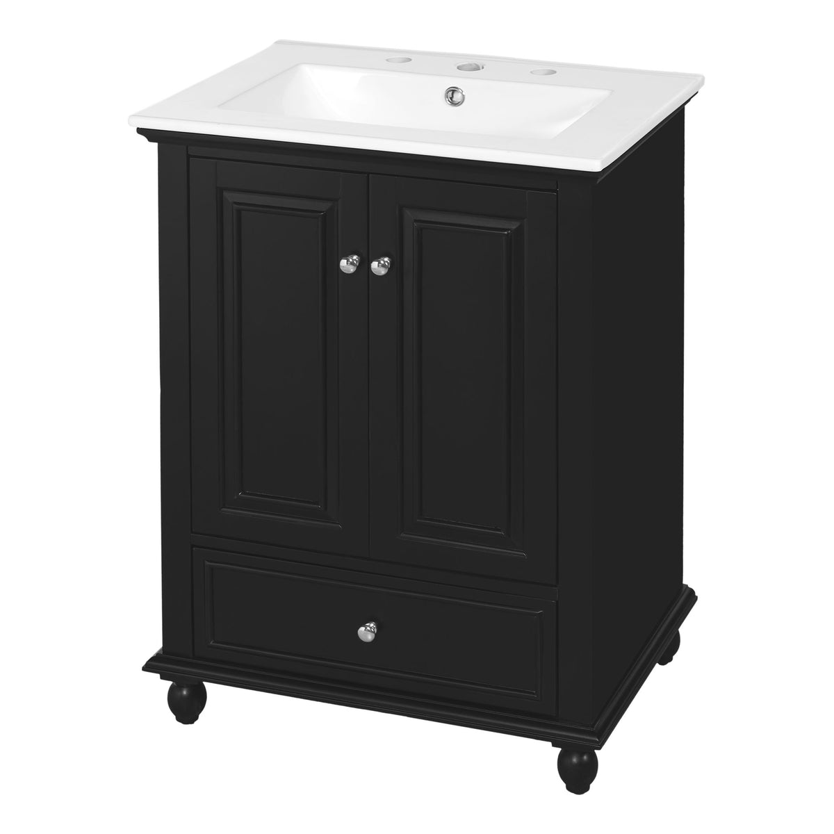 Bathroom Vanity With Sink, Soft Close Doors, Drawer With Dividers, Rectangular Storage Cabinet - Black