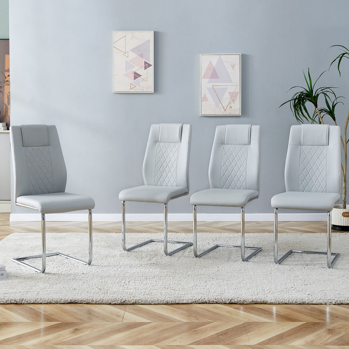 Modern Dining Chairs With Padded Seat, Metal Legs