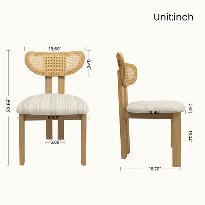 Striped Upholstered Rattan Back Dining Chairs (Set of 2)