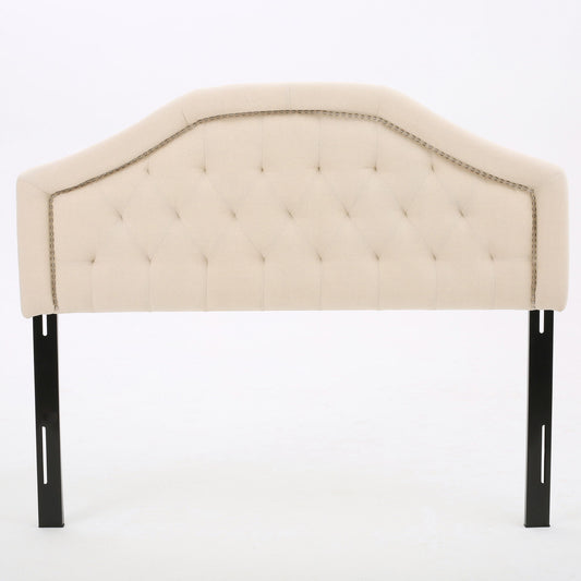 Queen & Full Size Headboard With Diamond Tufting And Nailhead Trim - Beige