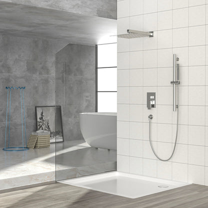 Modern Shower System With Adjustable Slide Bar, Stainless Steel And Brass Construction