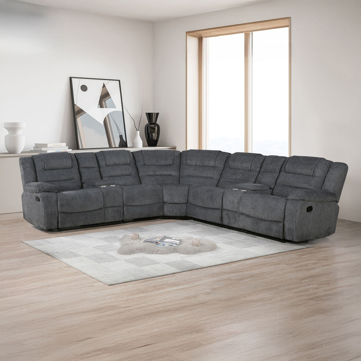 Redondo - 3 Piece Manual Sectional (2 Loveseats & Wedge) - Dark Gray