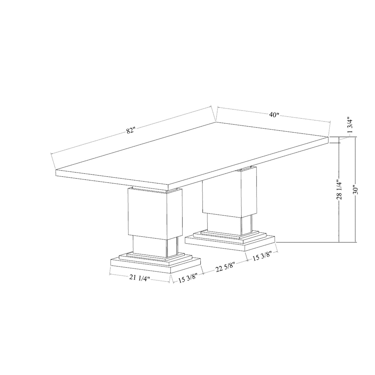 Michelle - Dining Table With Double Pedestal Marble Detailing - Gray