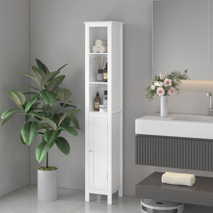 Slim Tall Bathroom Storage Cabinet With Adjustable Shelves, Anti Tip Freestanding Cabinet - White