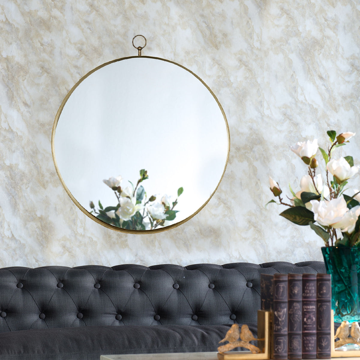 Round Mirror, Circle Mirror With Iron Frame For Living Room Bedroom Vanity Entryway, Hallway