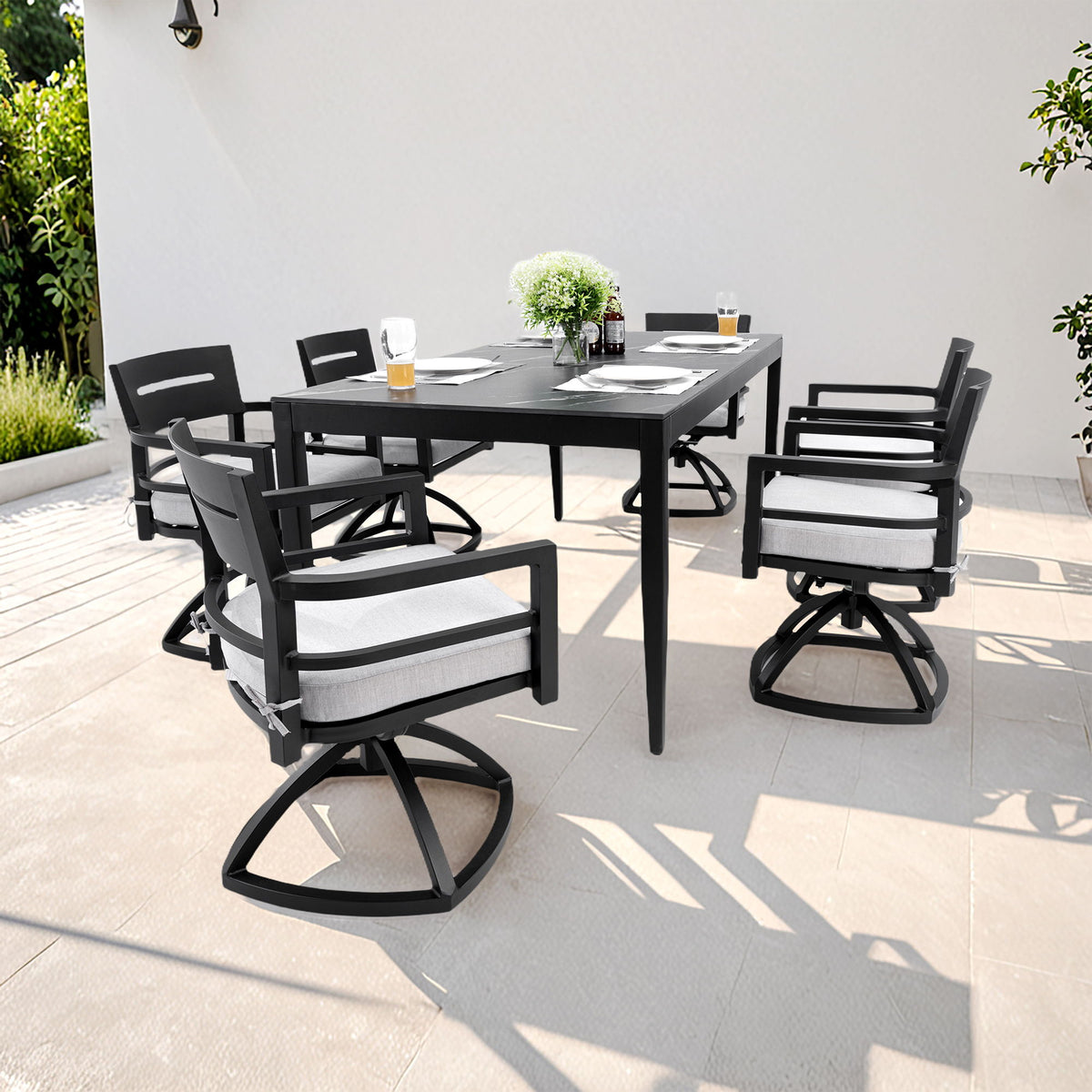 Modern Outdoor Patio Dining Set With Table And Chairs With Sunbrella Cushions