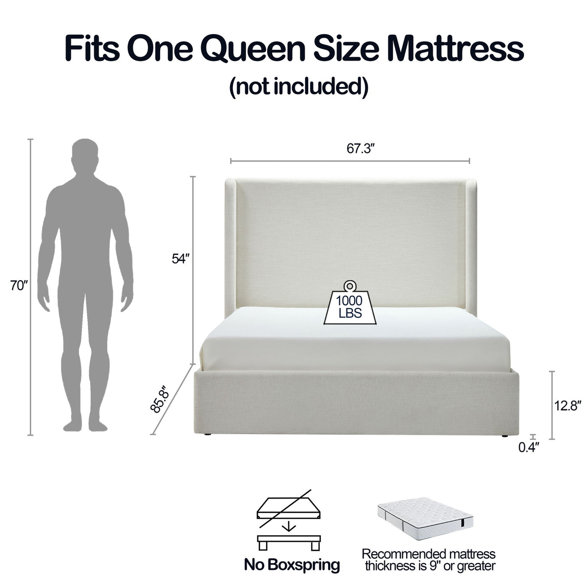 Carmen - Minimalist Upholstered Wingback Bed Frame With High Headboard