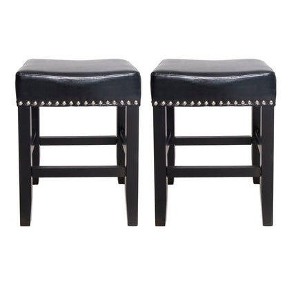 Soltique - Backless Dining Counter Stool With Nailhead Trim (Set of 2)
