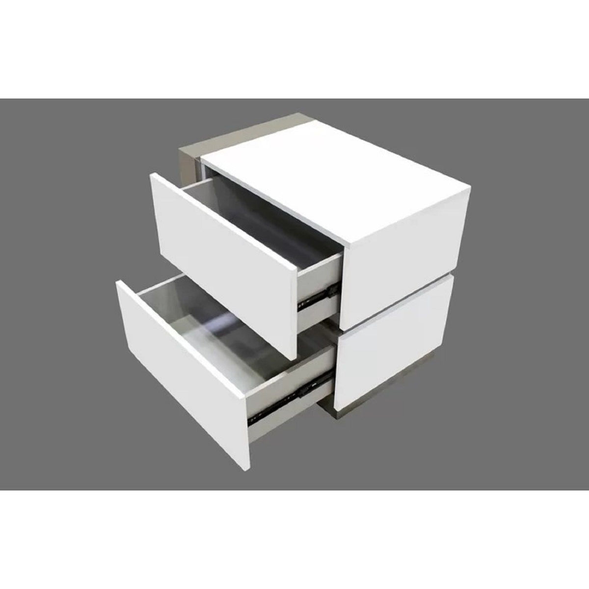 Nightstand Bedside Table With 2 Drawer For Bedroom - White / Silver