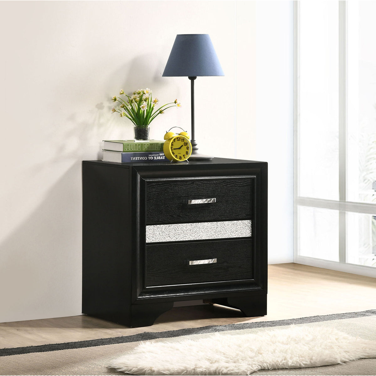 Transitional 2 Drawer Nightstand With Hidden Jewelry Tray