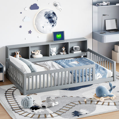 Floor Bed With Storage Cabinets And USB Ports