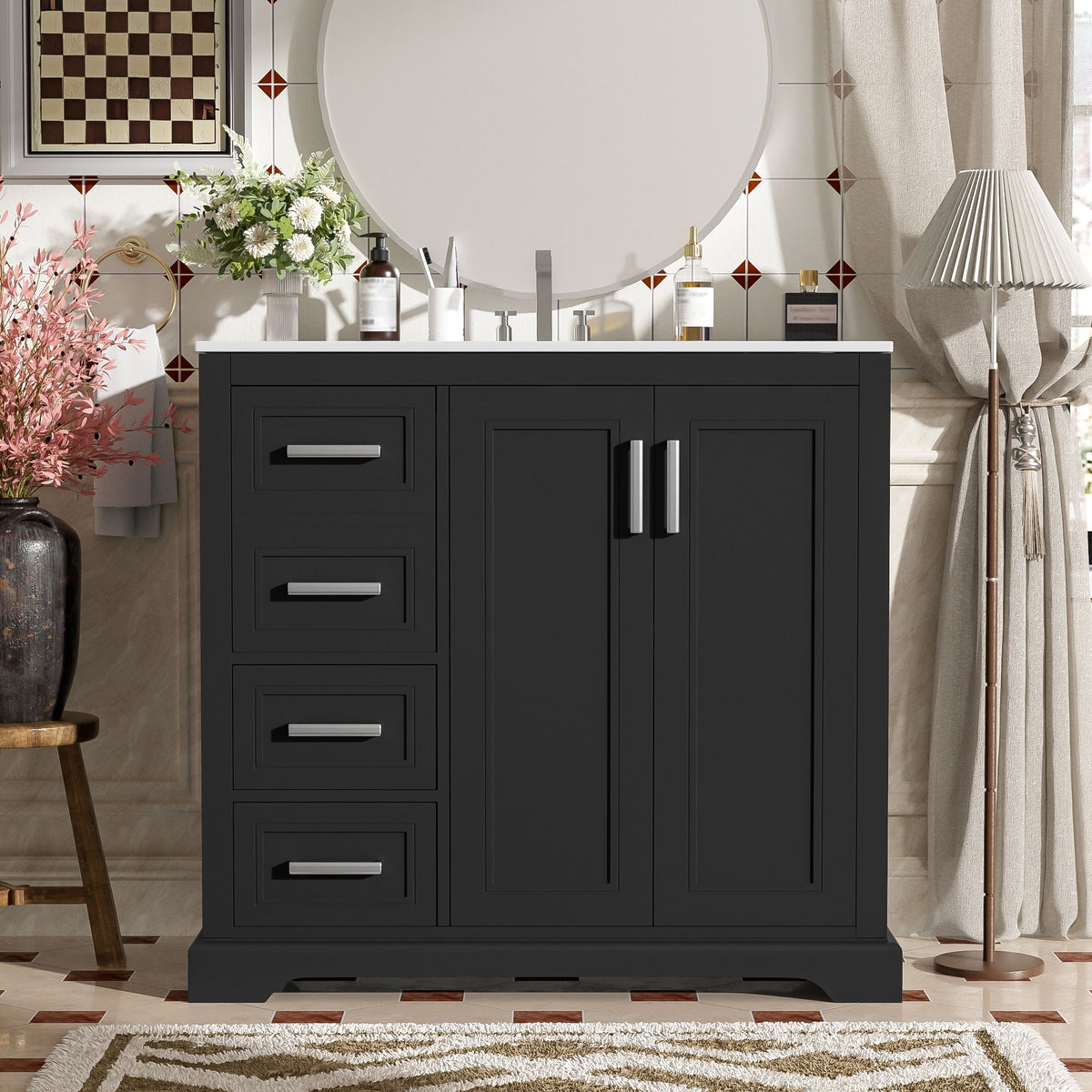 Bathroom Vanity With Sink, Soft Close Doors, Adjustable Shelf & 3 Drawers