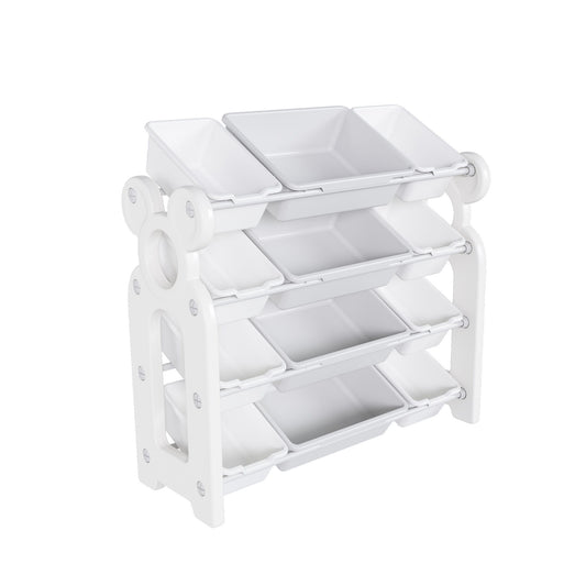Multi Functional Kids Toy Storage Organizer Cabinet With Hdpe Shelf And 12 Bins - Gray / Ivory
