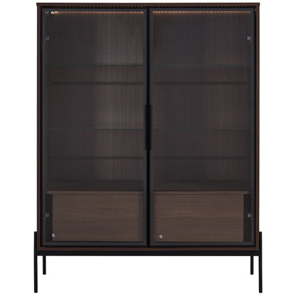 Modern Minimalist Style LED Curio Cabinet With Tempered Glass Door, Metal Legs