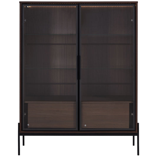 Modern Minimalist Style LED Curio Cabinet With Tempered Glass Door, Metal Legs
