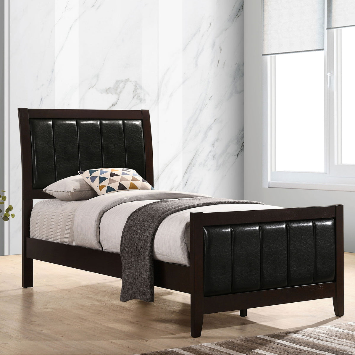Twin Panel Bed With Headboard And Tapered Legs - Brown