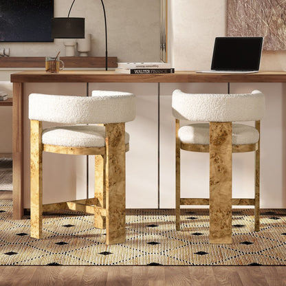 Vavona - Burl Upholstered Barrel Back Counter Height Bar Stool - Polar Off White