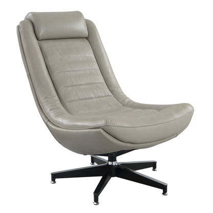 Piran - Top Grain Leather Accent Chair With Swivel - Gray