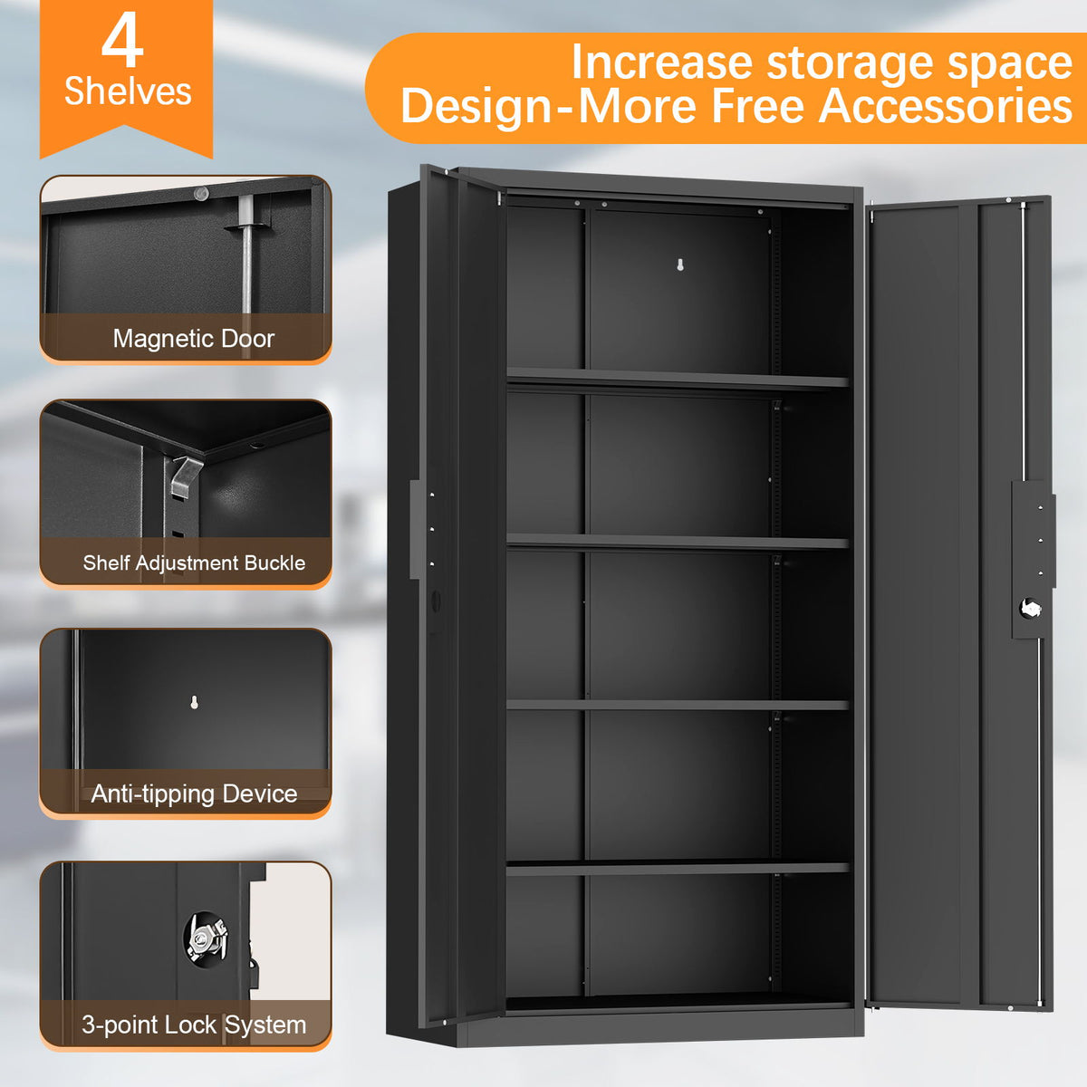 2 Door File Cabinet With Lock, 4 Adjustable Shelves, Heavy-Duty