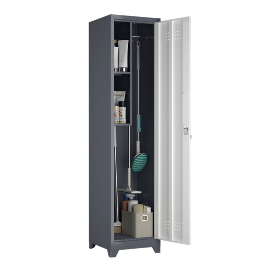 Broom Storage Cabinet, 65" Narrow Slim Utility With Hooks And Shelves, Heavy-Duty Construction - White