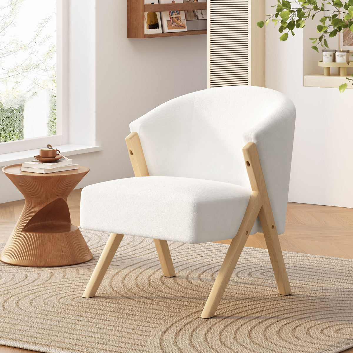 Modern Accent Chair With Polyester Upholstery And Minimalist Lounge Chair For Living Room, Bedroom, Or Office - White