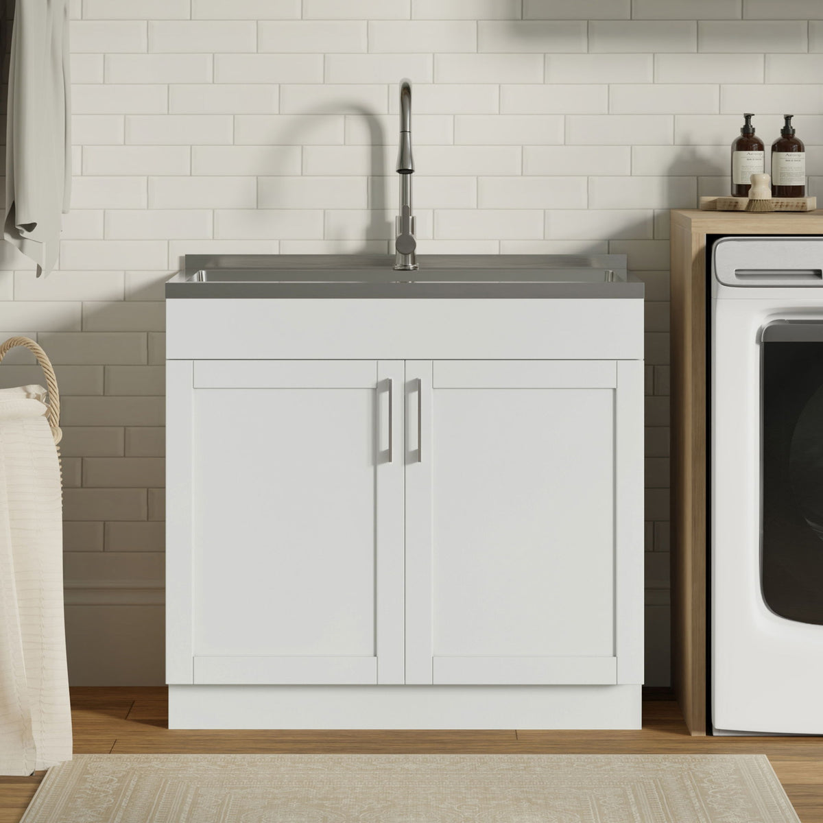 Modern Shaker All-In-One Laundry Utility Sink And Cabinet With Pull-Out Faucet