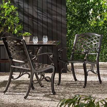 Luminea - Outdoor Aluminum Dining Chair With Scroll Design, Lattice Pattern And Cabriole Legs - Bronze