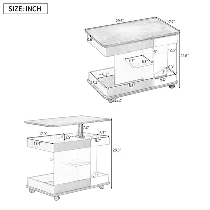 Adjustable End Table With Wheels, 360°Rotating Top And Storage Space