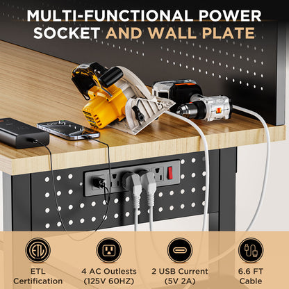 Workbench With Storage Cabinet And Pegboard - Black