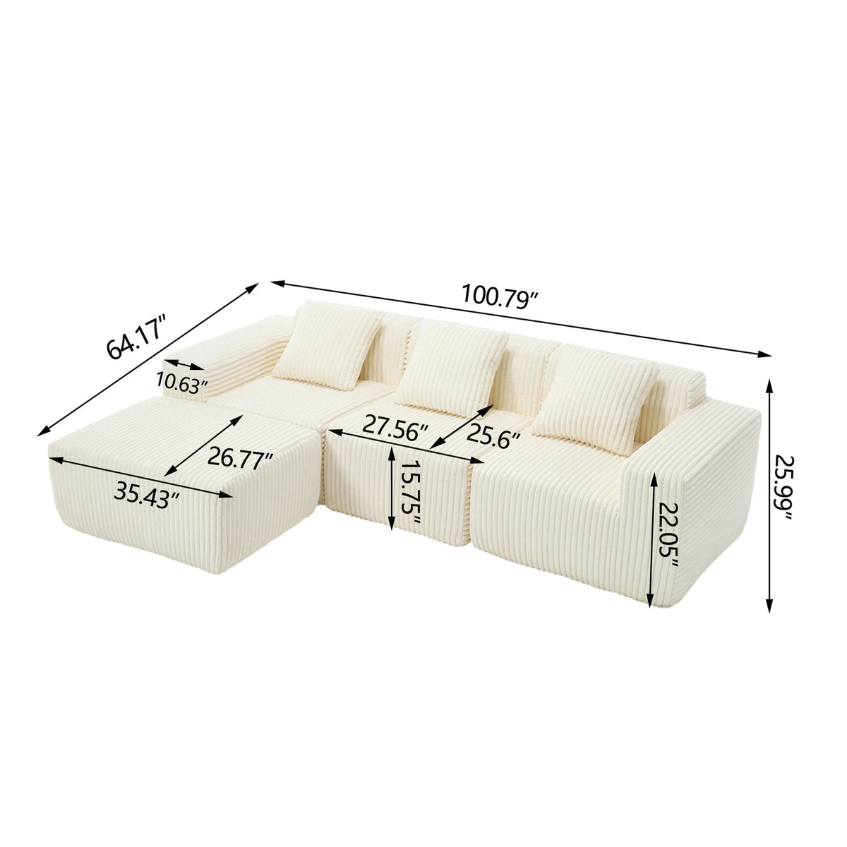 L - Shape Modern Minimalist Modular Sectional Sofa, Upholstered Cloud Couch With Deep Seats