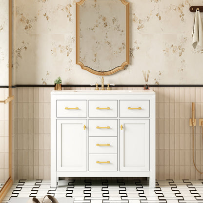 Bathroom Vanity With Sink, Cabinet With 4 Drawers & 2 Soft Close Doors, Rectangular Storage Unit For Bathroom